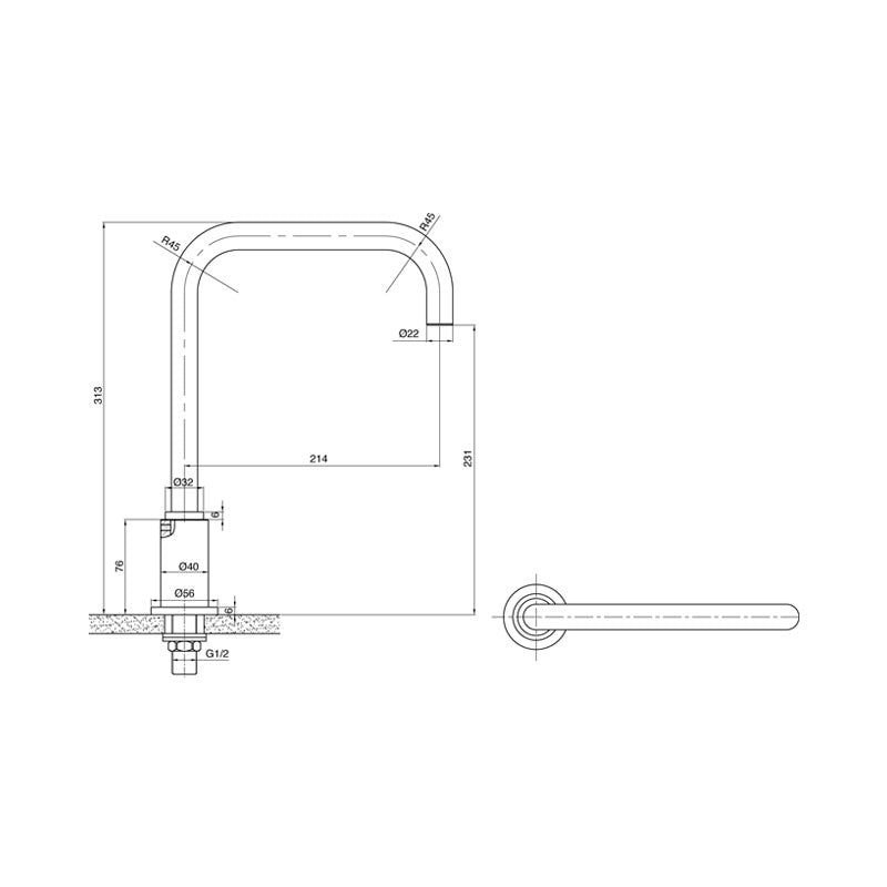 Parisi Stella Square Swivel Spout 215mm Spec