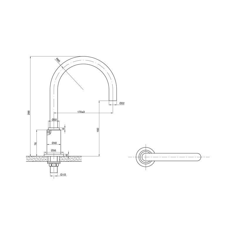 Parisi Stella Swivel Hob Spout 150mm Spec