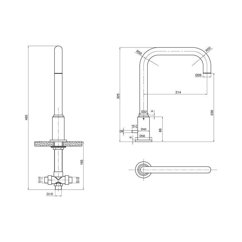 Parisi Stella Swivel Spout & Diverter 215mm Spec