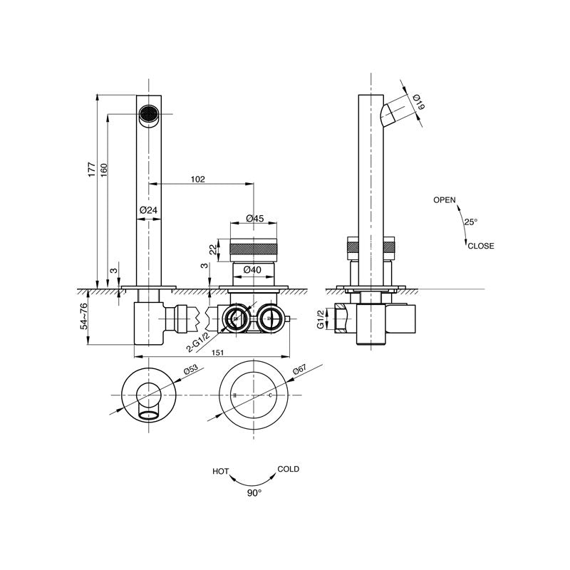Parisi Todo Wall Mixer & Spout Spec