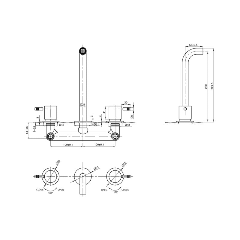 Parisi Tondo BasinBath Set 220mm Spout Spec