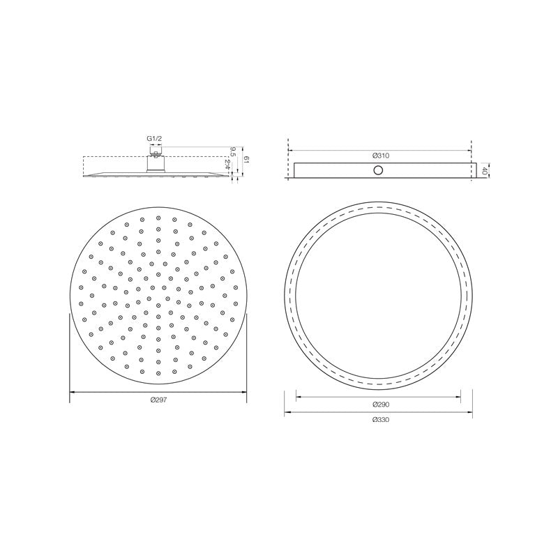 Parisi Tondo Ceiling Shower 300mm Spec