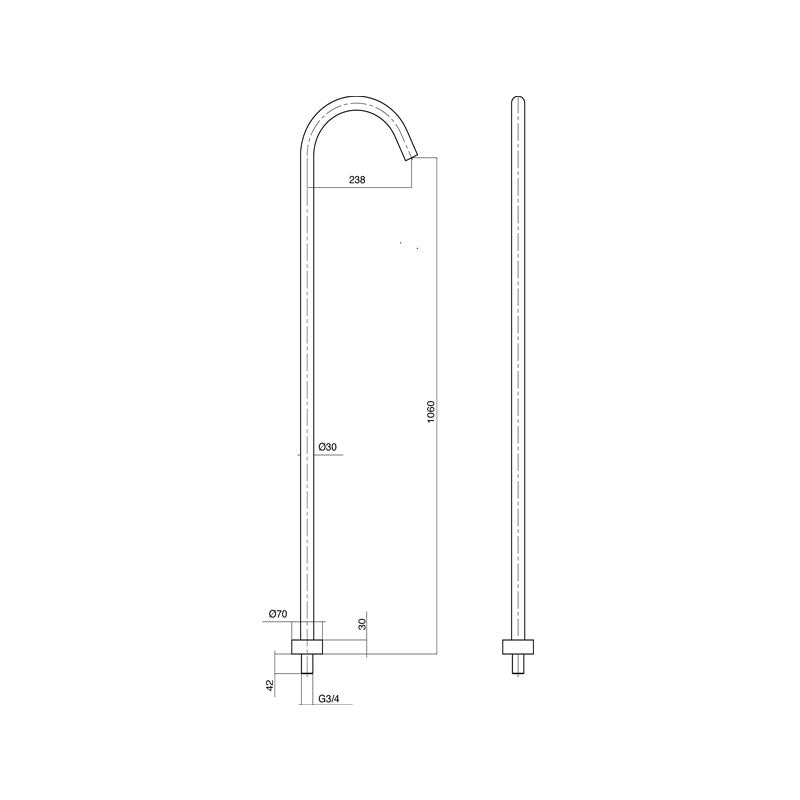 Parisi Tondo Freestanding Basin Spout 1060mm Spec
