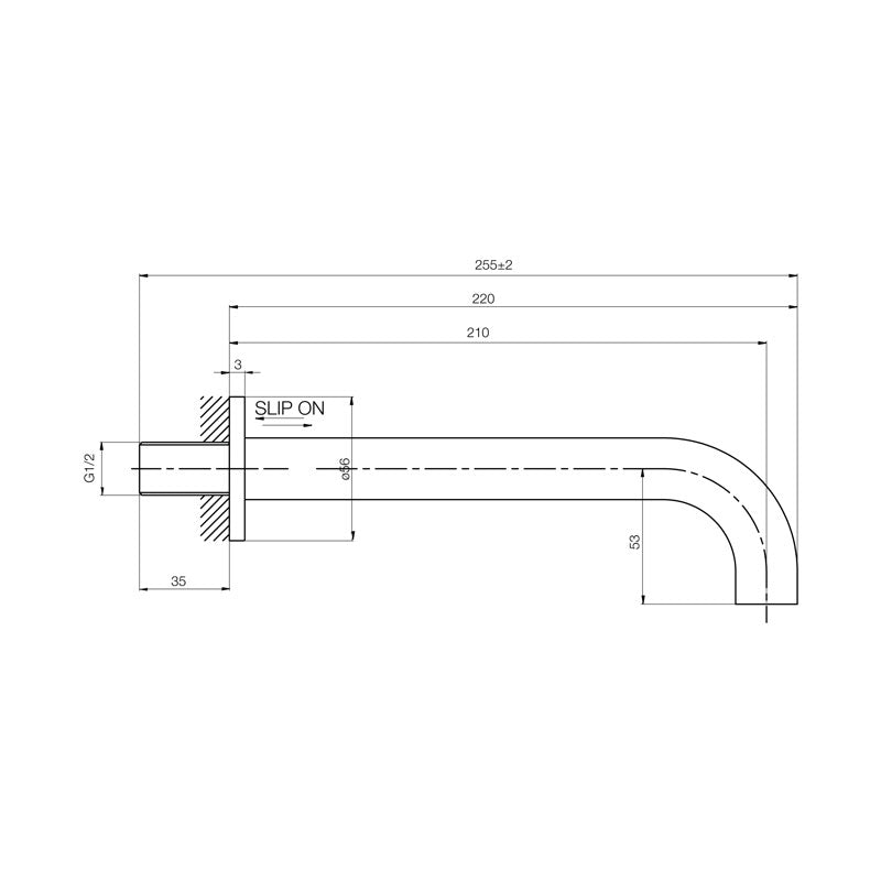 Parisi Tondo Wall Spout Curved 220mm Spec