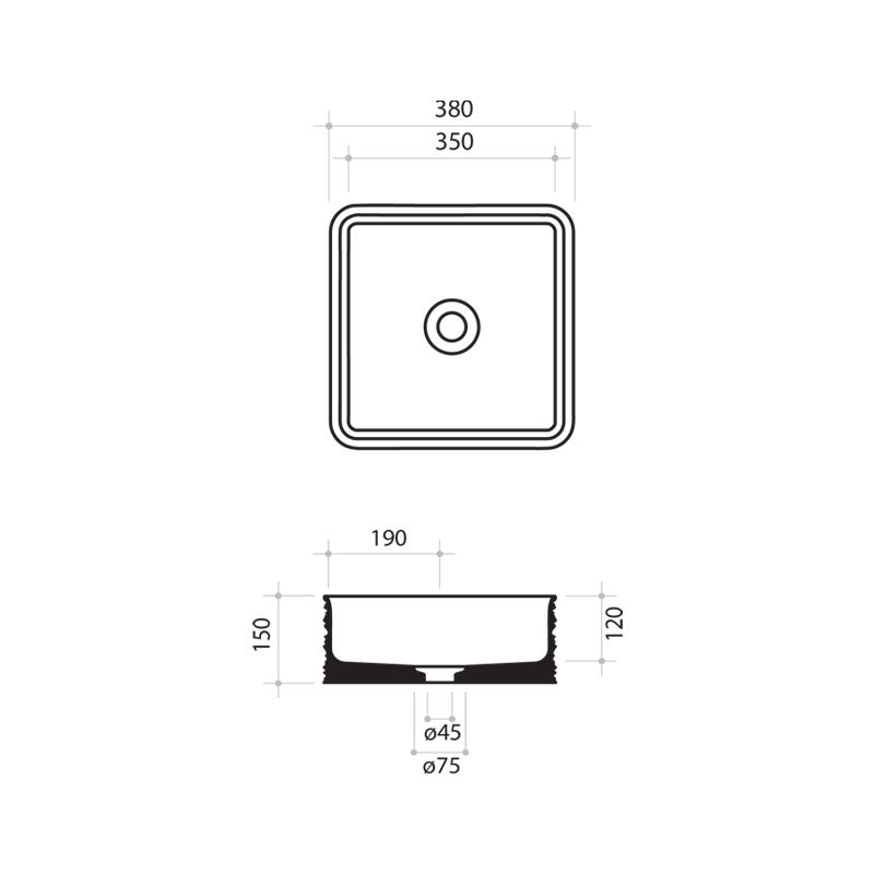 Parisi Trace 380x380 Bench Basin Spec