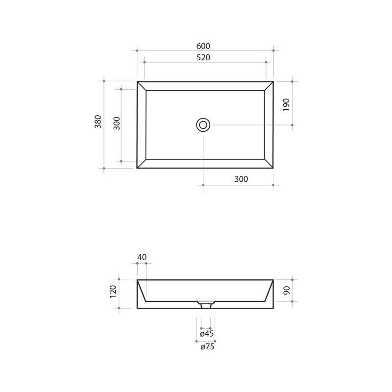 Parisi Track 600x380 Bench Basin Spec