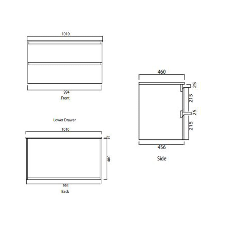 Parisi Bianco 1000 Wall Mounted Cabinet with Ceramic Top 1TH- Matt White Specification