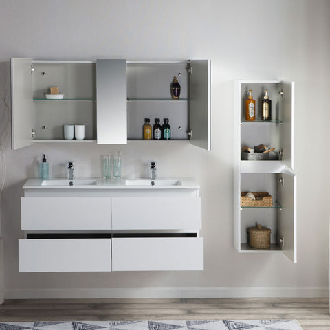 Parisi Bianco 1200 Wall Mounted Cabinet with Double Ceramic Top 1TH- Matt White