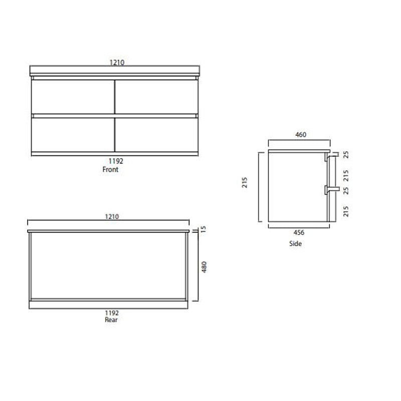 Parisi Bianco 1200 Wall Mounted Cabinet with Double Ceramic Top 1TH- Matt White Specification
