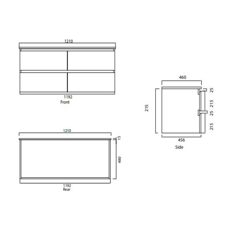Parisi Bianco 1200 Wall Mounted Cabinet with Ceramic Top 1TH- Matt White Specification