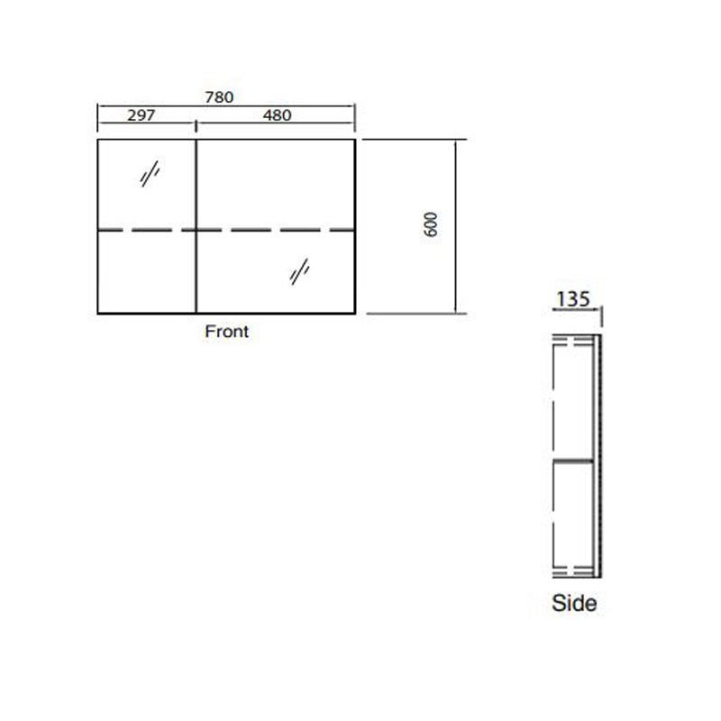 Parisi Bianco 800 Mirror Cabinet- Matt White Specification