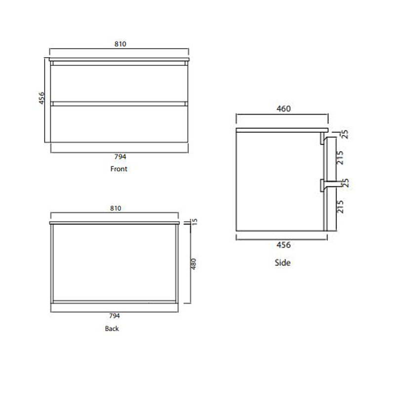 Parisi Bianco 800 Wall Mounted Cabinet with Ceramic Top 1TH- Matt White Specification