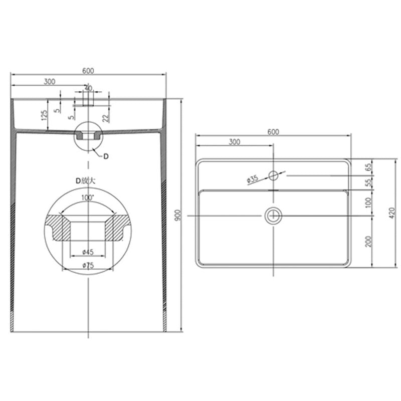 Pietra Bianca Cube Freestanding Basin Specification