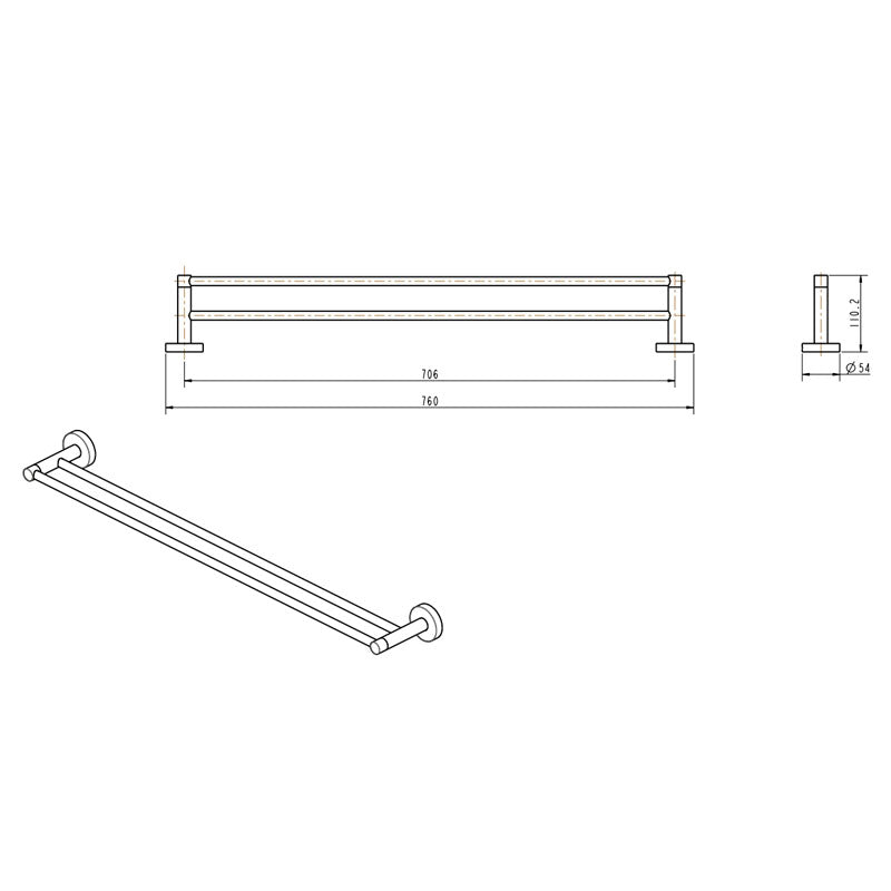 Gareth Ashton Poco Double Towel Rail 760mm - Black Specification