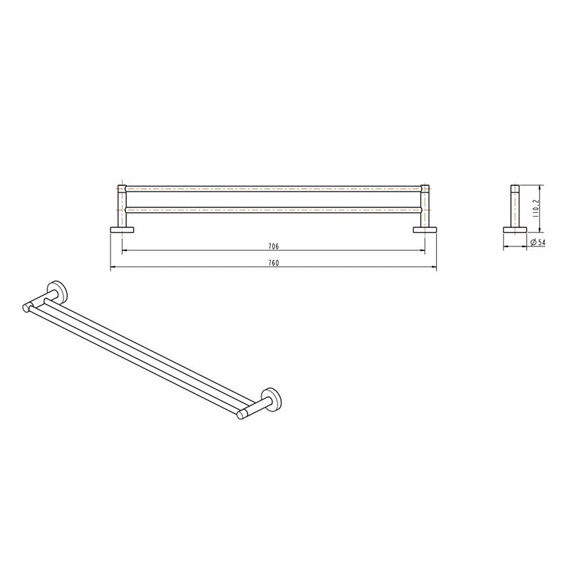 Gareth Ashton Poco Double Towel Rail 760mm - Gun Metal Specification