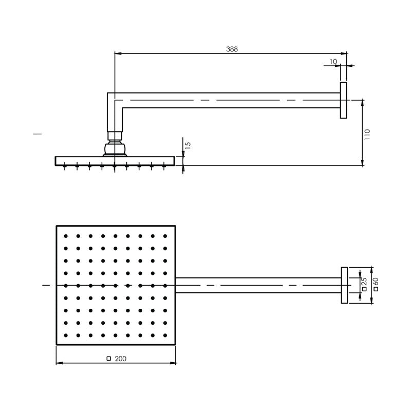 Phoenix Lexi Shower Arm 400mm & 200mm Square rose Spec