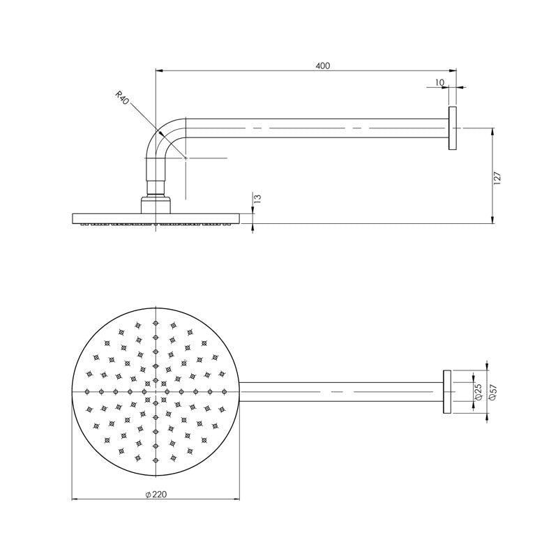 Phoenix Vivid Shower Arm 400mm & 230mm Round Rose Spec