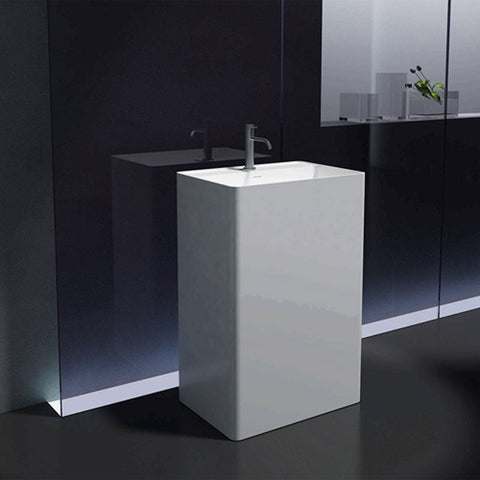 Pietra Bianca Cube Freestanding Basin - 1 Tap Hole - White Onyx