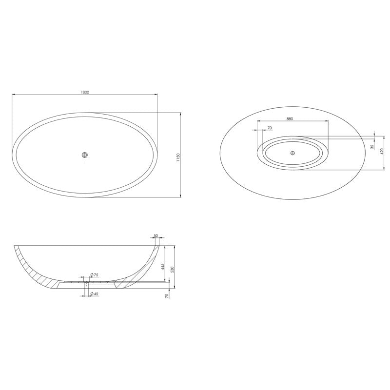 Pietra Bianca Maddison Freestanding Bathtub Specification