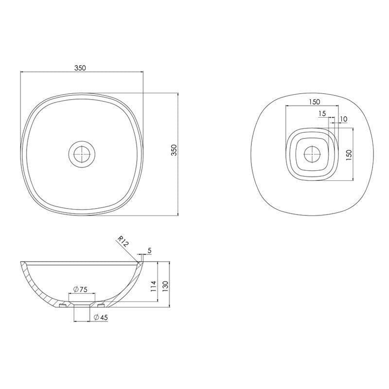 Pietra Bianca Marcello Above Counter Basin 350mm Specification