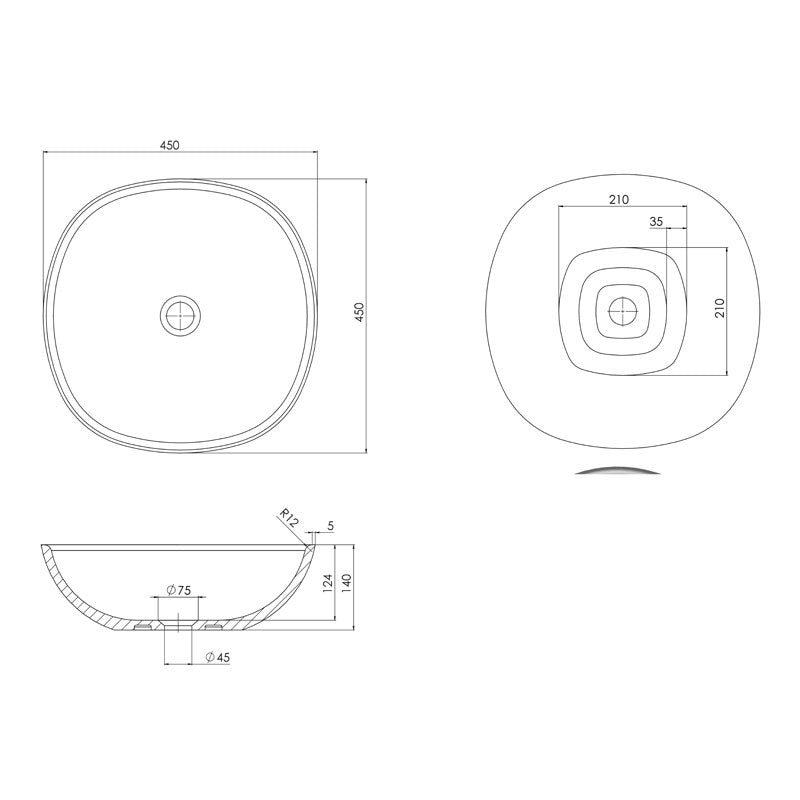 Pietra Bianca Marcello Above Counter Basin 450mm Specification