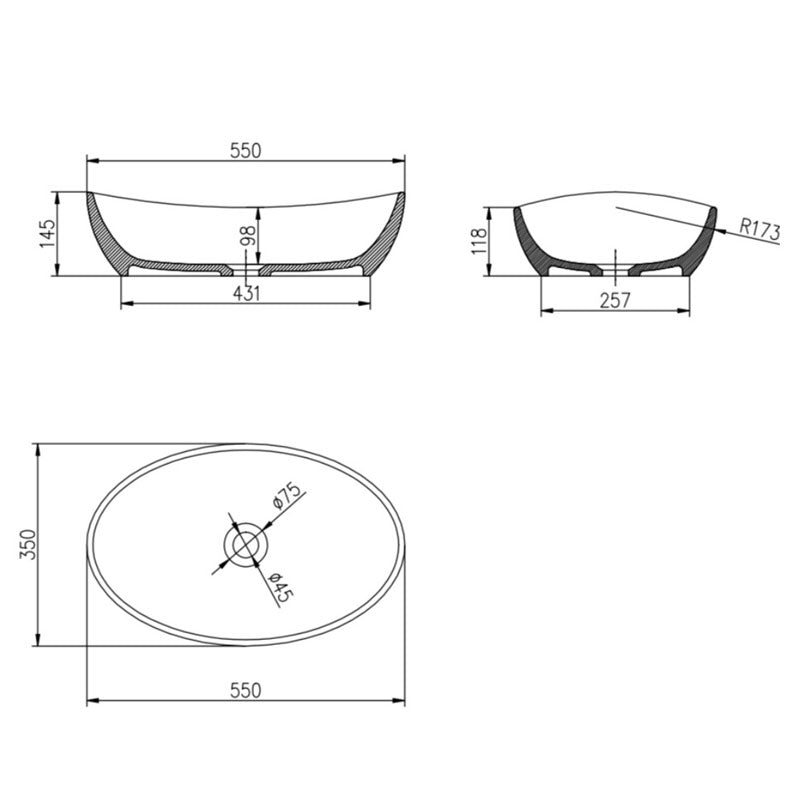 Pietra Bianca Mila Above Counter Basin Specification