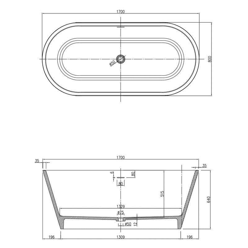 Pietra Bianca Olive Freestanding Bath Specification