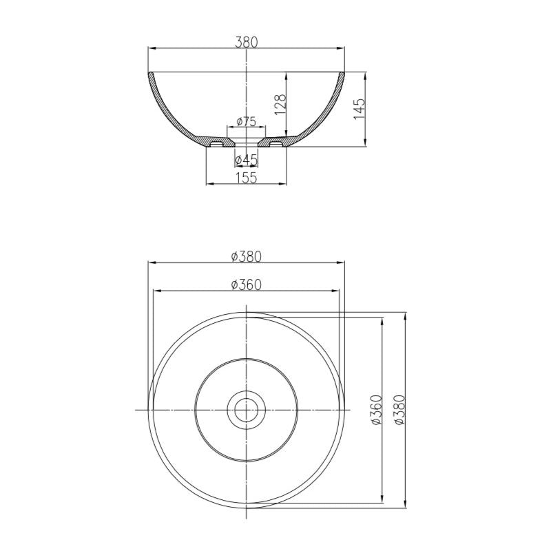Pietra Bianca Sarah Above Counter Basin Specification