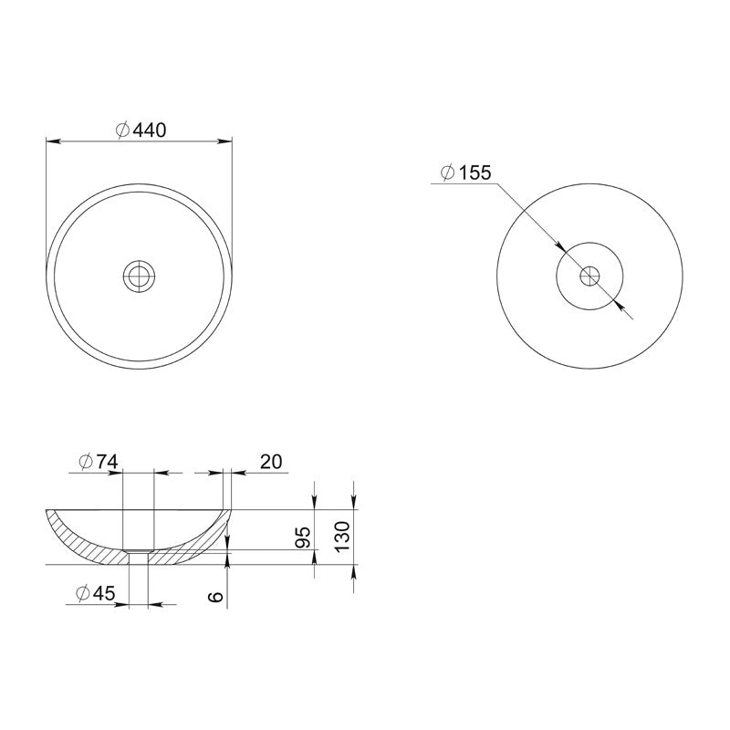 Pietra Bianca Surena Above Counter Basin Specification