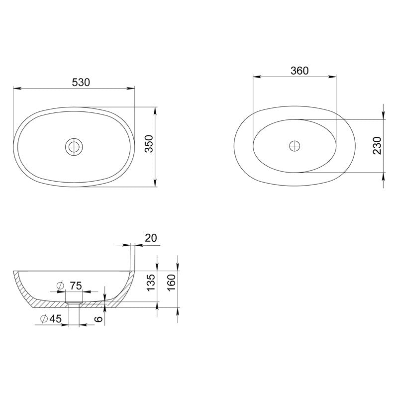Pietra Bianca Sussana Above Counter Basin Specification