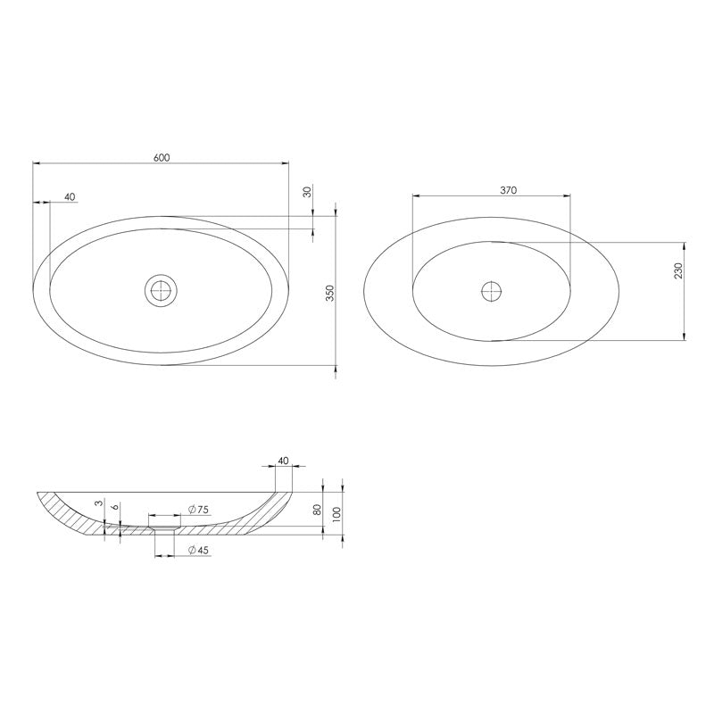 Pietra Bianca Vivian Above Counter Basin Specification