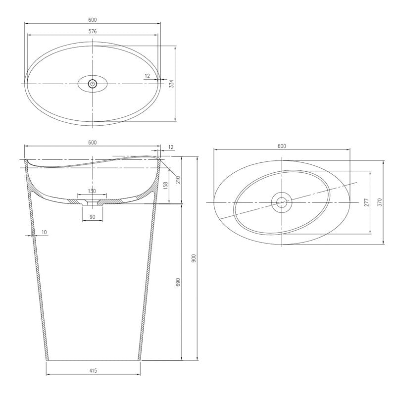 Pietra Bianca Wave Freestanding Basin Specification