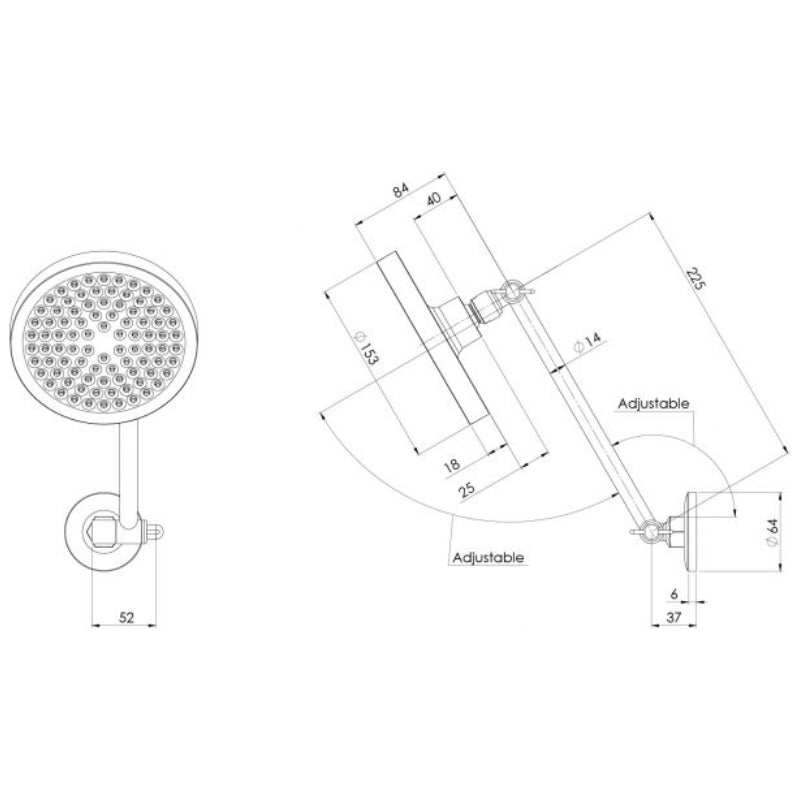 Phoenix Pina All Directional Shower Arm & 150mm Round Rose - Specification