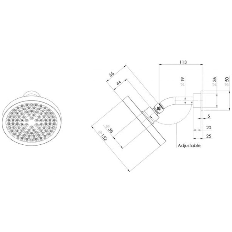 Phoenix Pina Shower Arm & 150mm Round Rose -  Specification