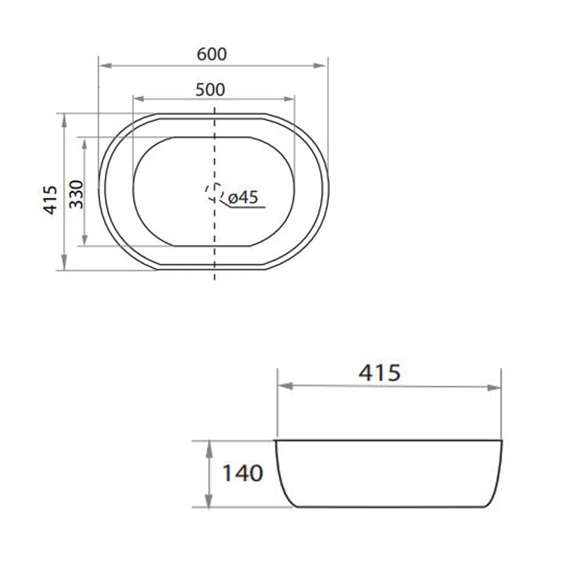 Parisi Elli Bench Basin (60x42x14H) Gloss White Specification