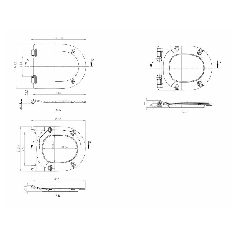 Parisi L'Hotel Slim Soft Close Seat - Specification
