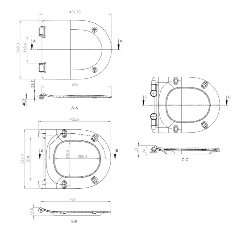 Parisi L’Hotel / Ellisse Soft Close Seat (Centric Lift Off Hinge) - Specification