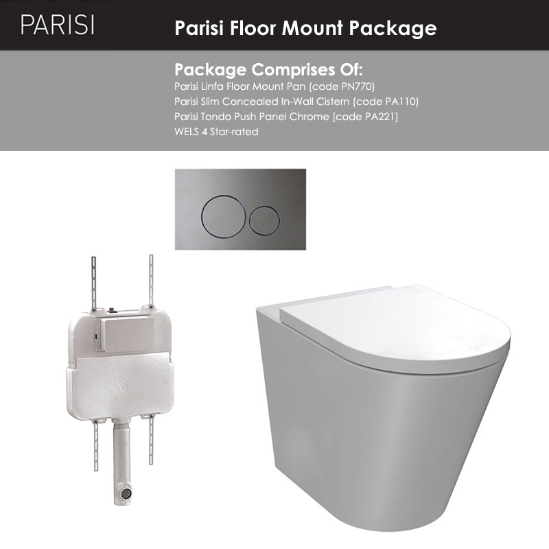 Parisi Linfa Rimless Floor Mount Package with Tondo Chrome Flush Plate