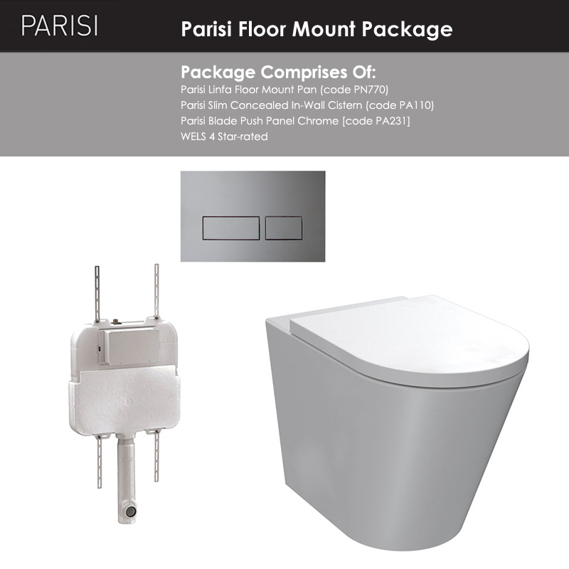 Parisi Linfa Rimless Floor Mount Package with Blade Chrome Flush Plate