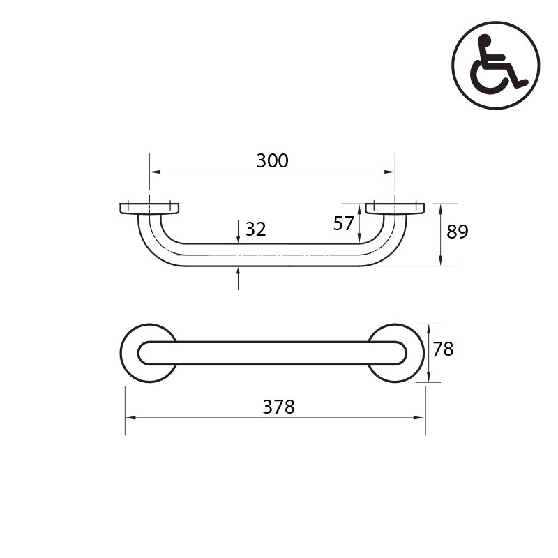 Parisi Envy Grab Rail Straight 300mm