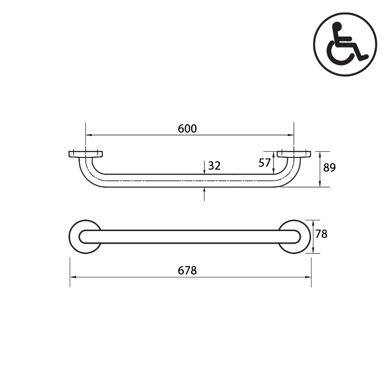 Parisi Envy Grab Rail Straight 600mm