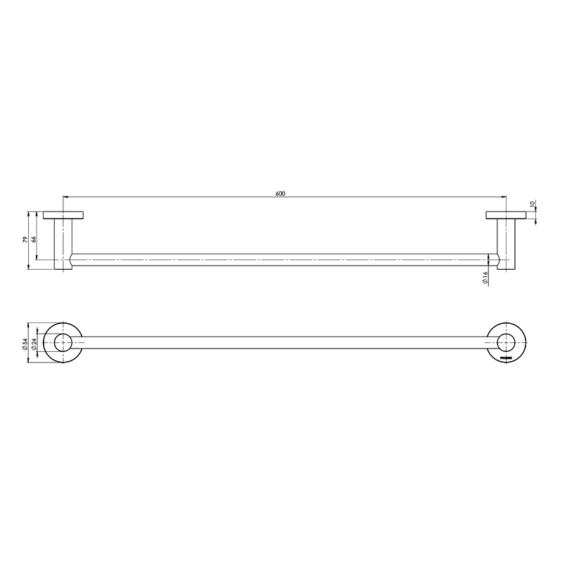 Phoenix Radii Single Towel Rail 600mm with Round Plate