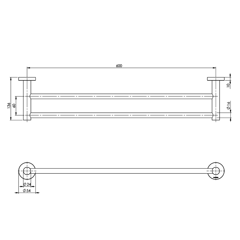 Phoenix Radii Double Towel Rail 600mm with Round Plate
