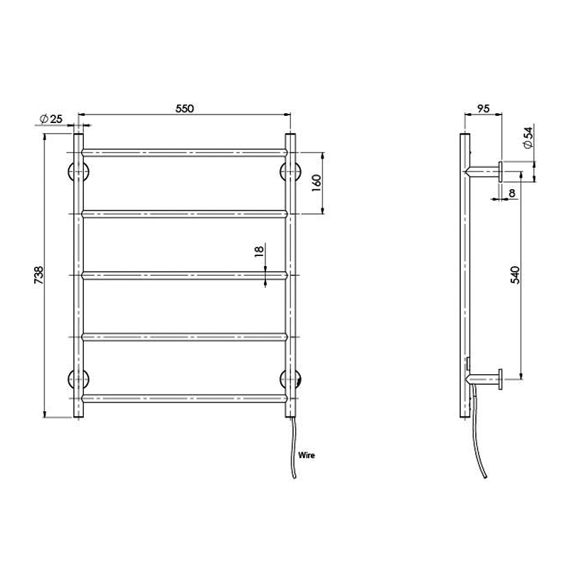 Phoenix Heated Towel Ladder 550x740 with Round Plate