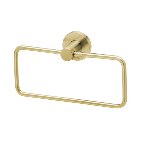 Phoenix Radii Hand Towel Holder with Round Plate - Brushed Gold
