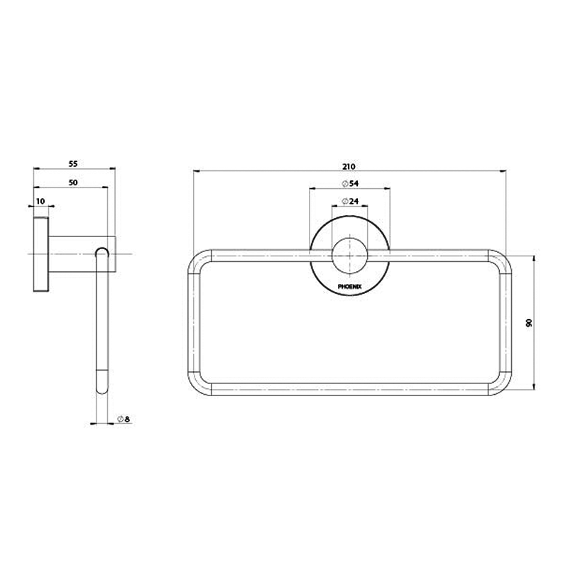 Phoenix Radii Hand Towel Holder with Round Plate