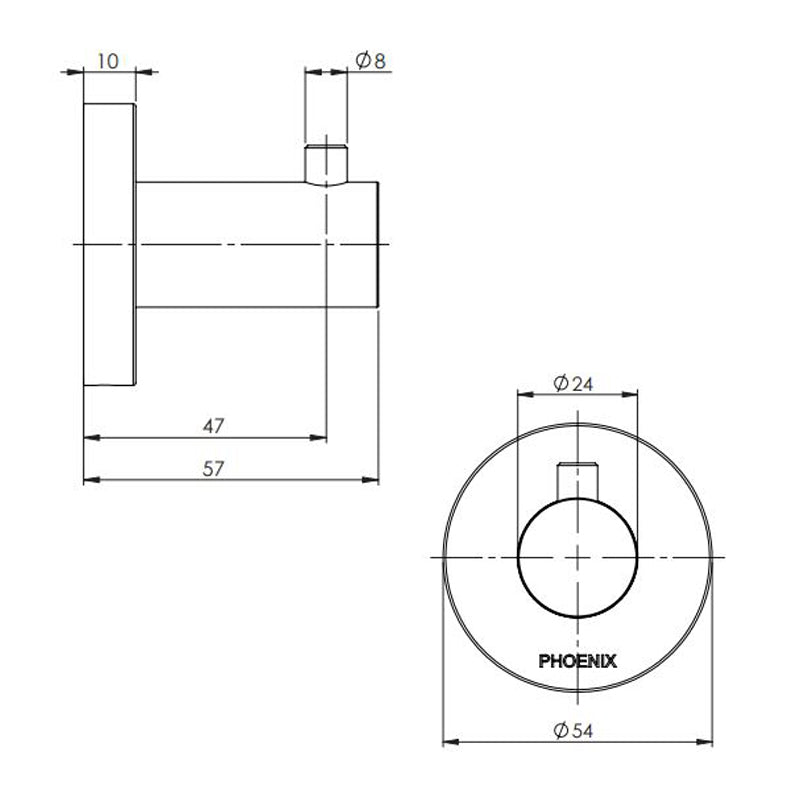 Phoenix Radii Robe Hook Round Plate - Brushed Gold Specification