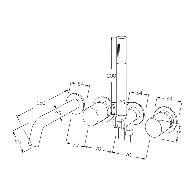 Sussex Circa Bath Mixer System 150mm with Handshower Chrome Specification