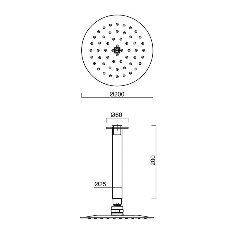 Gareth Ashton 316 200mm Round Vertical Shower Drop Specification