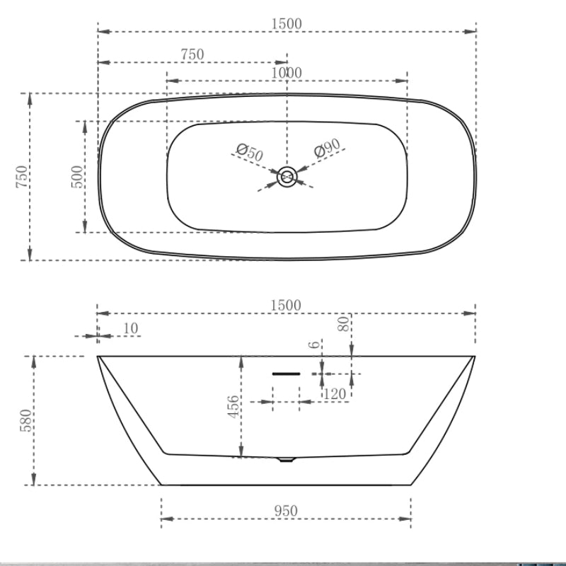 Cassa Rec Slimline 1500mm Bathtub - Specification